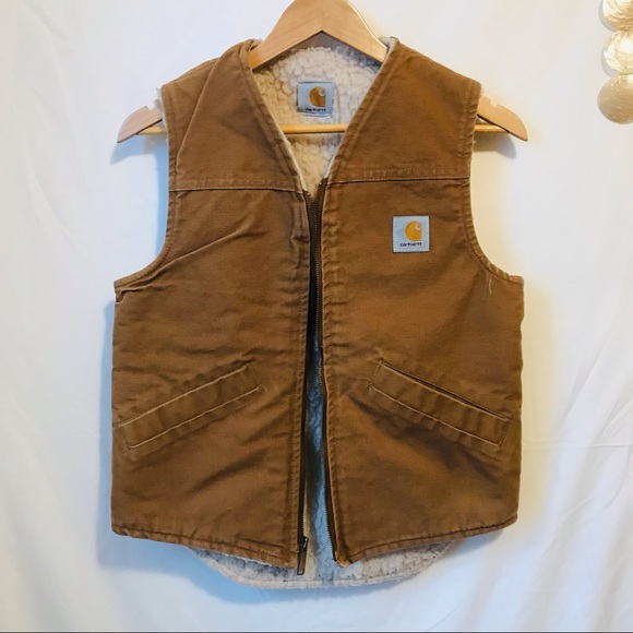 Carhartt Jackets & Blazers - vintage carhartt tan brown canvas Sherpa lined duck vest size medium